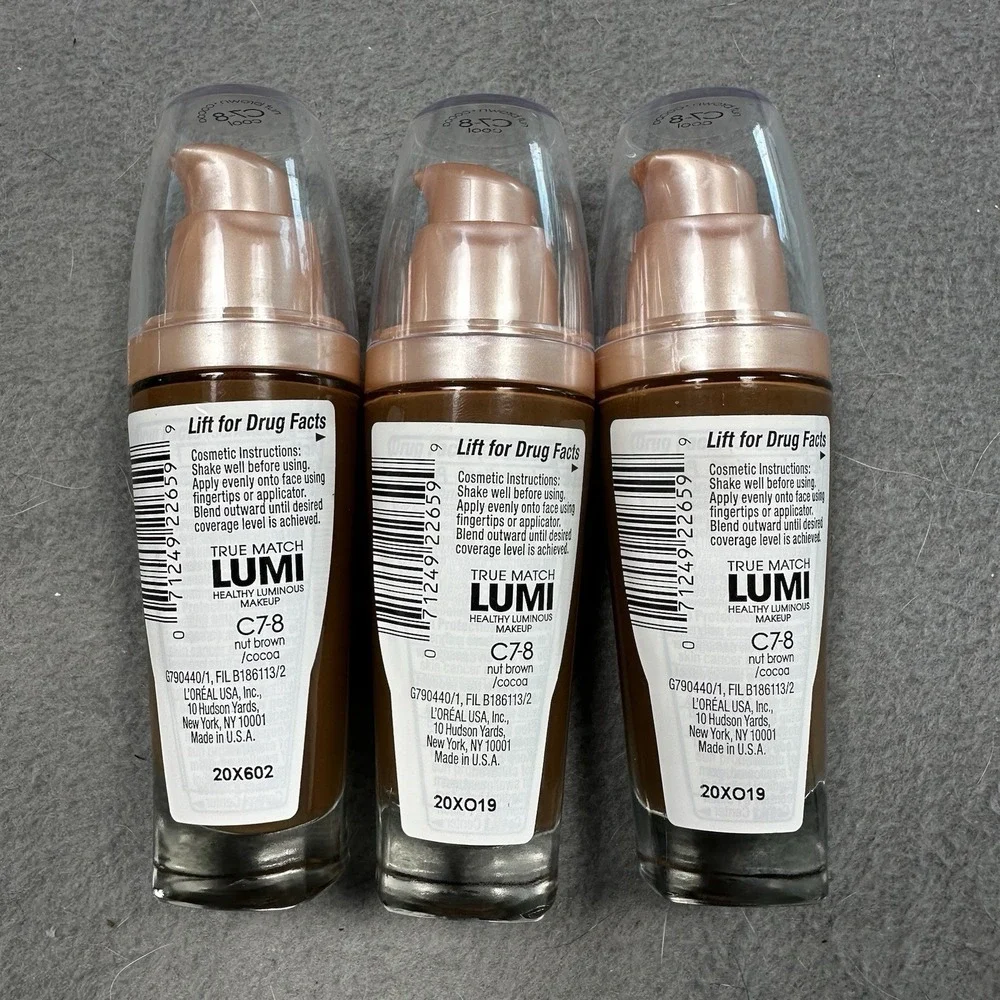 L'Oréal True Match Lumi Foundation C7-8 Nut Brown Cocoa SPF 20 New LOT Of 3